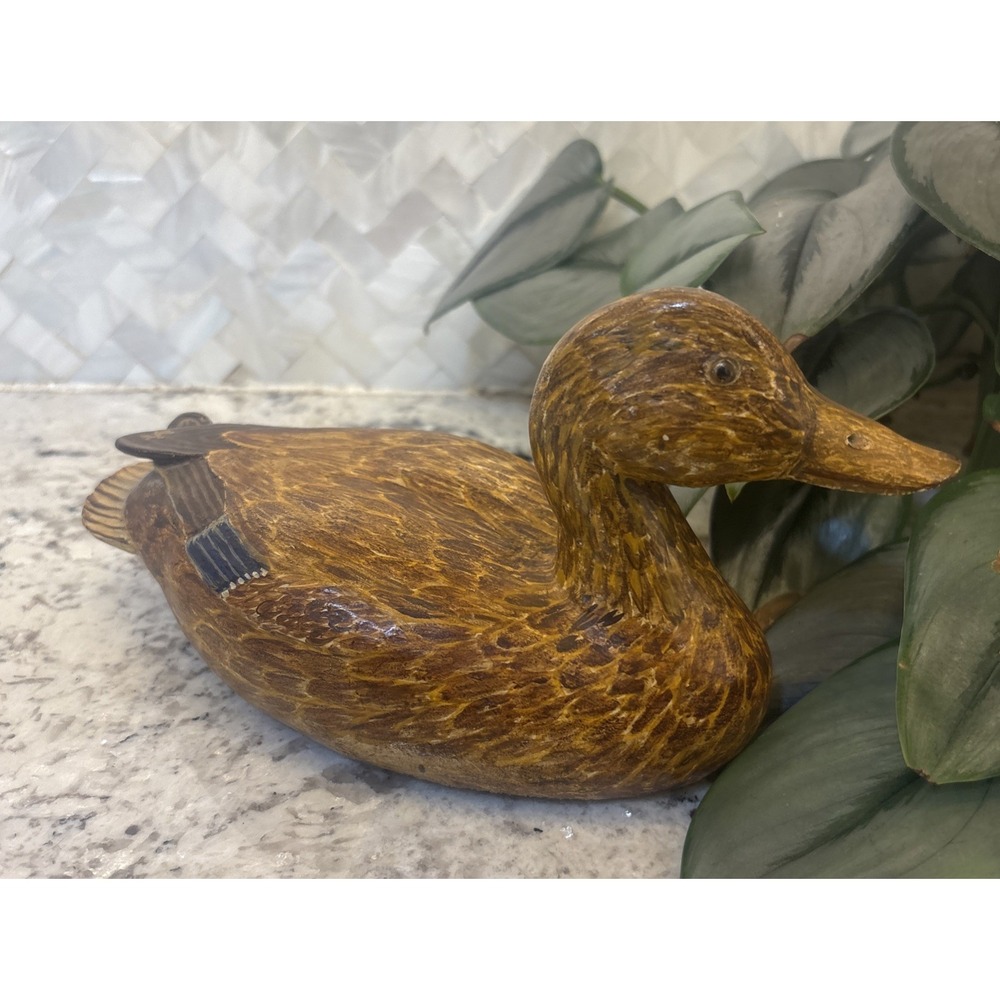 Vintage JE Beall Hand Carved Duck Decoy Signed Number 179 Rustic Decor Bird